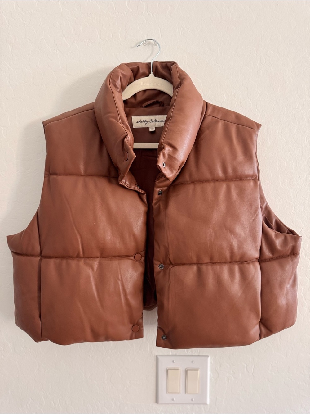 Brookstone Brown Quilted Leather Puffer Vest
